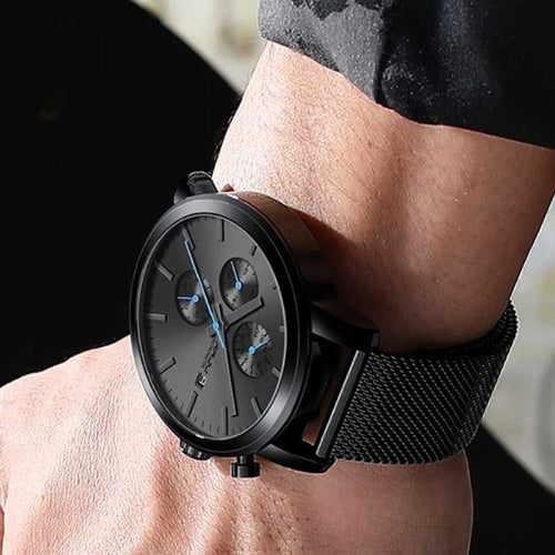 Black + Blue Hands - CRRJU Chronograph Mens Watch