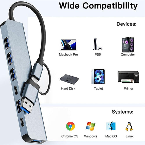 7in1 USB Hub -  Silver