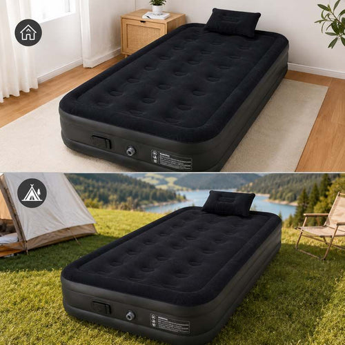 Rechargeable Self Inflating Bed + Pillow - Single/Black