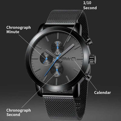 Black + Blue Hands - CRRJU Chronograph Mens Watch