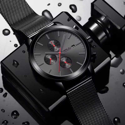 Black + Blue Hands - CRRJU Chronograph Mens Watch