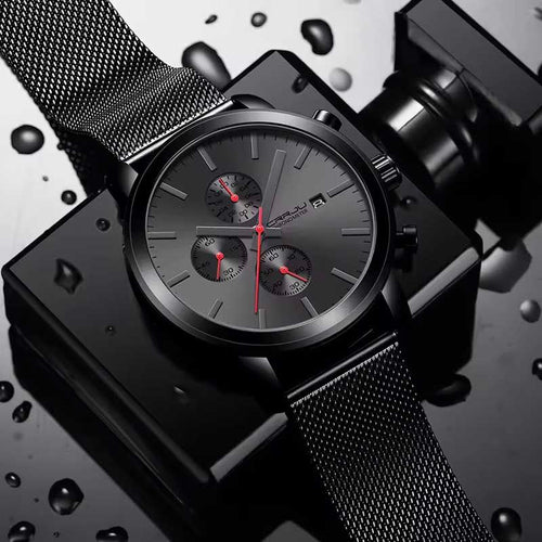 Black + Blue Hands - CRRJU Chronograph Mens Watch