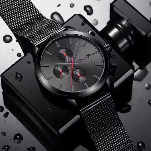 Black + Blue Hands - CRRJU Chronograph Mens Watch