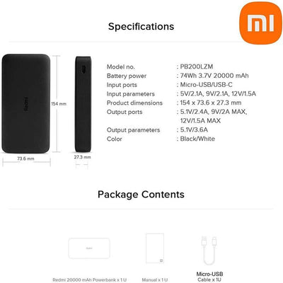 20000mAh Redmi 18W Fast Charge Power Bank