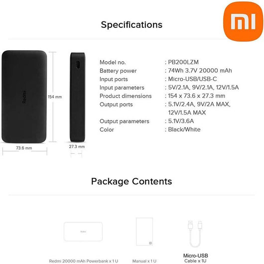 20000mAh Redmi 18W Fast Charge Power Bank
